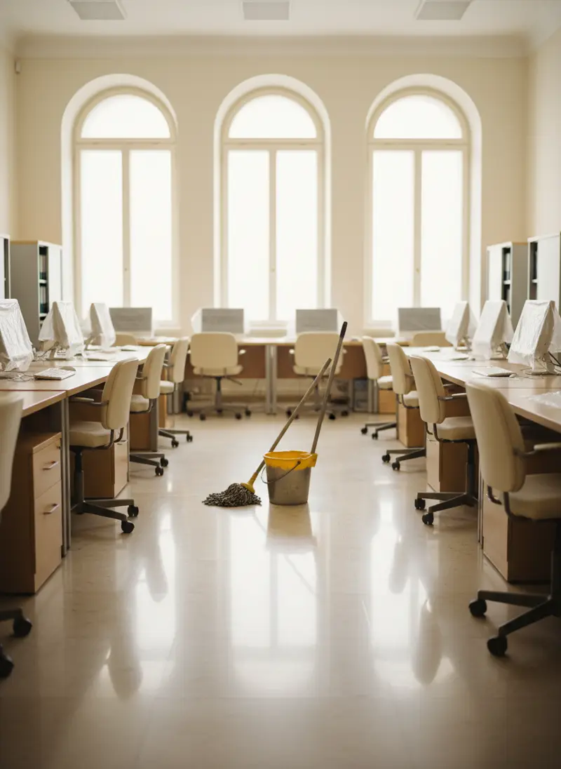 Mopped office floor after commercial janitorial cleaning in Sarasota, FL